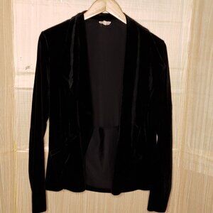 Hem & Thread Womens Black Velvet Open Front Cardigan Top Small